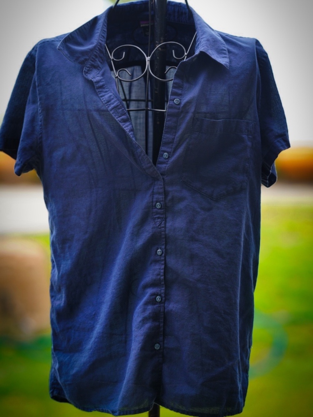 Patagonia Navy Blue Short Sleeve Button Down Utility Shirt - Size Large